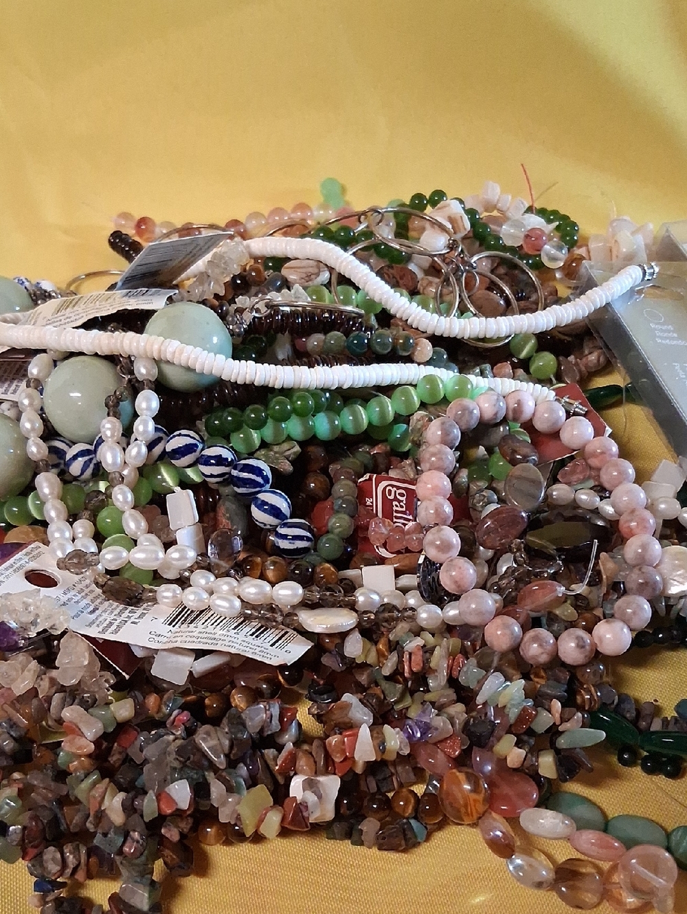 Lot Of Mostly Gemstone Beads, Faux Pearls In Box Etc